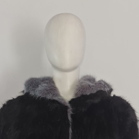 CHESCA (2) Black Fur Coat Size UK 16 18 EU 44 46 Faux-Fur Collar Jacket Cosy - Picture 7 of 9